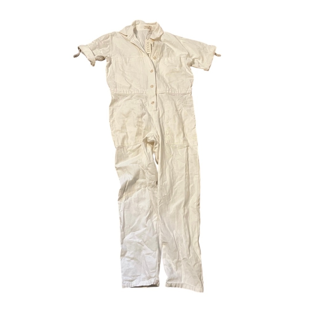 Roolee Cream Short Sleeve Button-Front Jumpsuit